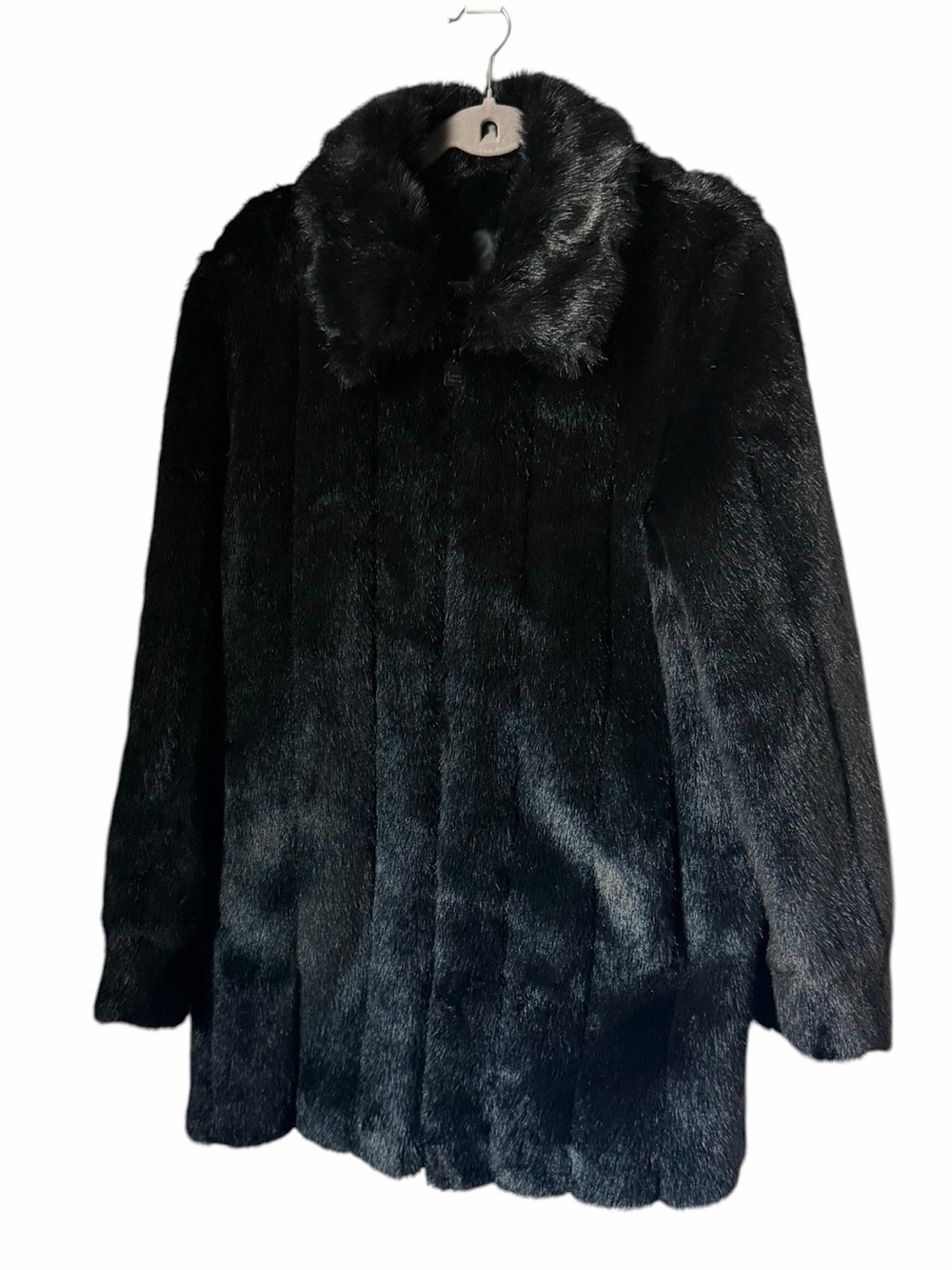 Dennis Basso Classic Black Faux Fur Coat Chic Elegant Jacket Winter Mob Wife